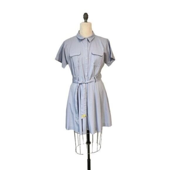 CeCe Blue Cotton Blend Shirt Dress 10 - Picture 1 of 5